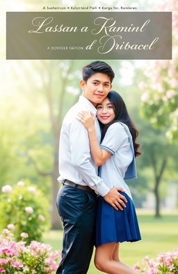 A romantic novel cover featuring a young man tightly embracing a young woman