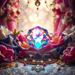 A captivating scene capturing the essence of luxury and desire, where a glittering gem sits at the center, surrounded by a lavish display of opulence