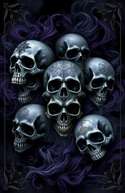 A captivating cover design featuring artistic interpretations of dark skulls, intricately detailed with a gothic aesthetic