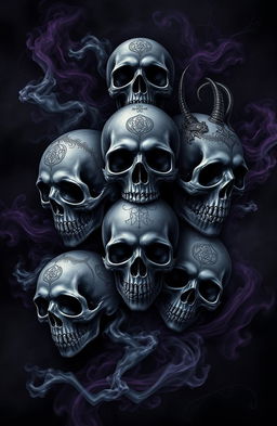 A captivating cover design featuring artistic interpretations of dark skulls, intricately detailed with a gothic aesthetic