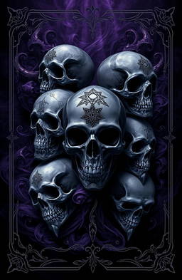 A captivating cover design featuring artistic interpretations of dark skulls, intricately detailed with a gothic aesthetic