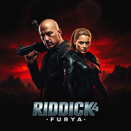 An intense teaser poster for RIDDICK 4: Furya, featuring Vin Diesel as Riddick and Katee Sackhoff alongside him