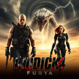 An exciting teaser poster for RIDDICK 4: Furya, featuring Vin Diesel as Riddick and Katee Sackhoff alongside him