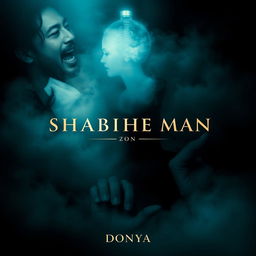 A striking movie poster for 'SHABIHE MAN', featuring a moody and dramatic design that evokes a sense of mystery and intrigue