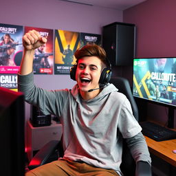 A victorious gamer celebrating a hard-fought win against a well-known YouTuber with over 4k subscribers in a competitive match in Call of Duty Mobile