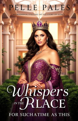 A captivating book cover for a modern retelling of the biblical story of Esther, titled 'Whispers in the Palace: For Such a Time as This'