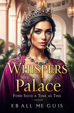 A captivating book cover for a modern retelling of the biblical story of Esther, titled 'Whispers in the Palace: For Such a Time as This'