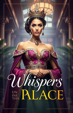 A captivating book cover for a modern retelling of the biblical story of Esther, titled 'Whispers in the Palace: For Such a Time as This'