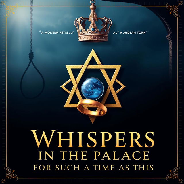 A striking book cover for a modern retelling of the biblical story of Esther, titled 'Whispers in the Palace: For Such a Time as This'