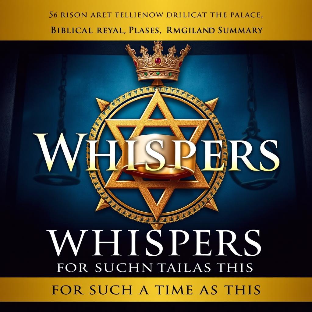 A striking book cover for a modern retelling of the biblical story of Esther, titled 'Whispers in the Palace: For Such a Time as This'