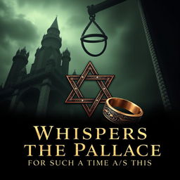 An evocative book cover for 'Whispers in the Palace: For Such a Time as This', infused with a dark academia aesthetic