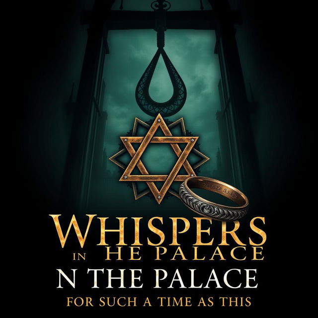 An evocative book cover for 'Whispers in the Palace: For Such a Time as This', infused with a dark academia aesthetic