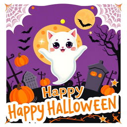 A Halloween trading card featuring an adorable ghost cat