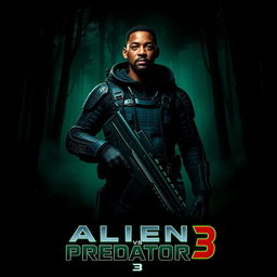 An electrifying teaser poster for Alien vs Predator 3, featuring Will Smith as the central hero