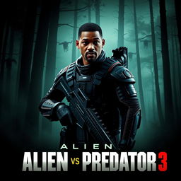 An electrifying teaser poster for Alien vs Predator 3, featuring Will Smith as the central hero