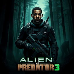 An electrifying teaser poster for Alien vs Predator 3, featuring Will Smith as the central hero