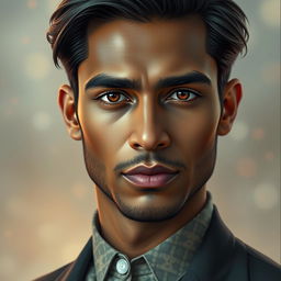 A captivating and artistic portrait of a man named Hamza, featuring strong facial features and a confident demeanor