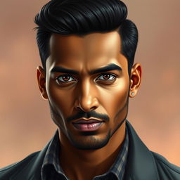 A captivating and artistic portrait of a man named Hamza, featuring strong facial features and a confident demeanor