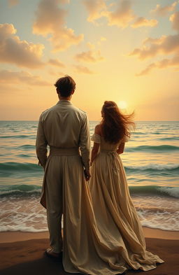 A woman and a man standing facing each other with their backs turned, the man's figure gradually fading away