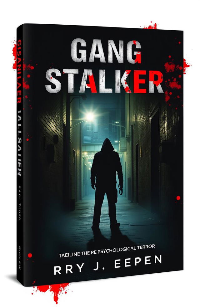 A gripping and intense book cover design for the thriller titled 'Gang Stalker'