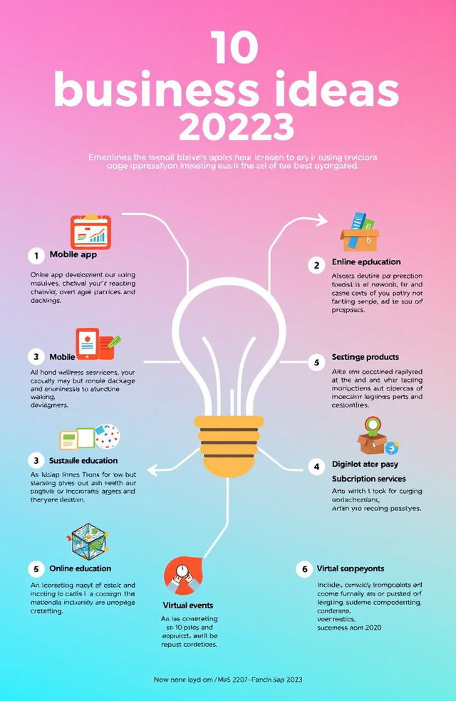 A visually appealing infographic showcasing the top 10 business ideas in 2023