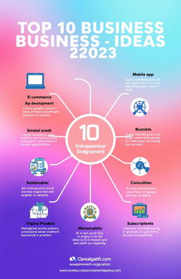 A visually appealing infographic showcasing the top 10 business ideas in 2023