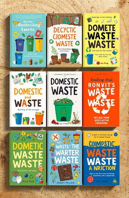An artistic study featuring various book covers related to domestic waste management