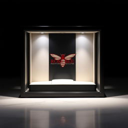 A luxurious black watch box featuring a striking burgundy logo with the name 'ROSE BEE' designed in a creative typography where the letters form the shape of a bee