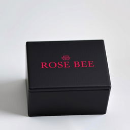 A stylish black watch box featuring an elegant burgundy logo that reads 'ROSE BEE' in a sophisticated font