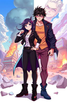 A dynamic and visually striking illustration of two siblings, a brother and sister, exchanging personalities