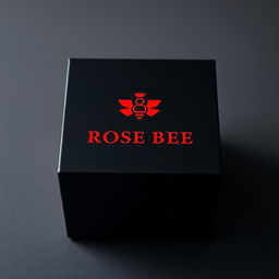 A sleek black watch box featuring a bold red logo that reads 'ROSE BEE' in an elegant font