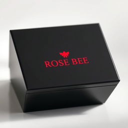 A sleek black watch box featuring a bold red logo that reads 'ROSE BEE' in an elegant font