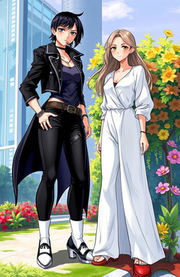 An illustration depicting two sisters with contrasting personalities, symbolically represented by their clothing and demeanor