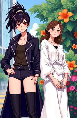 An illustration depicting two sisters with contrasting personalities, symbolically represented by their clothing and demeanor