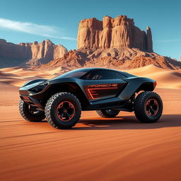 A futuristic concept car inspired by Porsche, specifically designed for off-road terrains