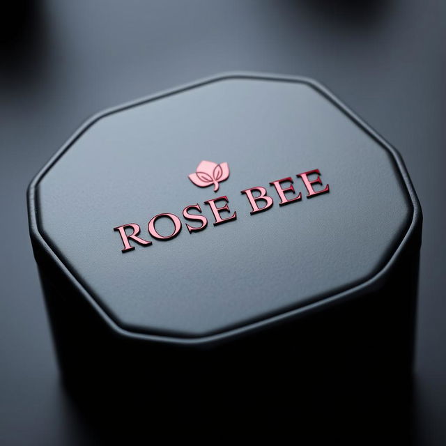 A sophisticated black watch box showcasing a stylish maroon text logo that reads 'ROSE BEE'