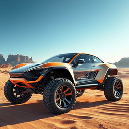 A futuristic concept car inspired by Porsche, designed for off-road performance, featuring a unique transparent section that showcases its intricate internal mechanics