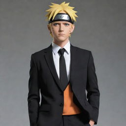 Naruto Uzumaki, from the anime Naruto, dressed in a classy, modern suit.