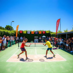 A vibrant scene showcasing a lively padel tournament