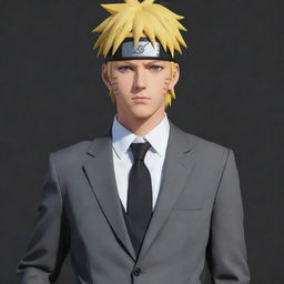 Naruto Uzumaki, from the anime Naruto, dressed in a classy, modern suit.