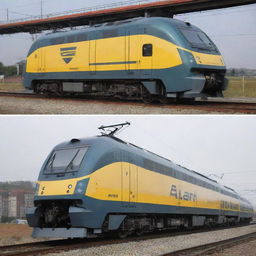 A highly advanced electric train transforming into an awe-inspiring Transformer. As the train segments shift, they procure the Transformer's sturdy frame, with the cockpit becoming its head, and the pantograph transforming into a dynamic electrical weapon