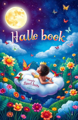 A whimsical and imaginative book cover depicting a dreamy landscape filled with vibrant colors and surreal elements