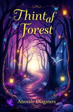 Design a captivating book cover featuring a mystical forest with ethereal, glowing trees and vibrant, magical creatures