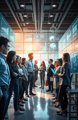 A visually engaging representation of a modern digital business landscape powered by AI technology