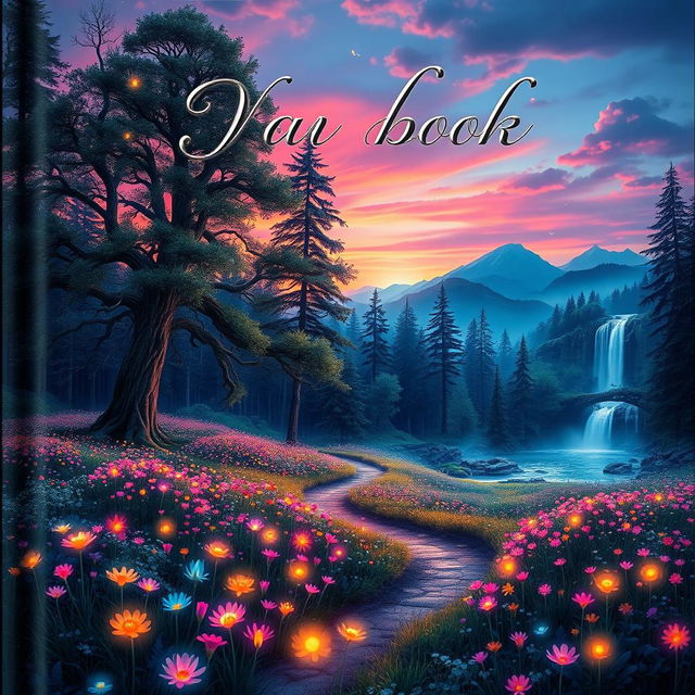 An imaginative book cover featuring a mystical forest scene at twilight