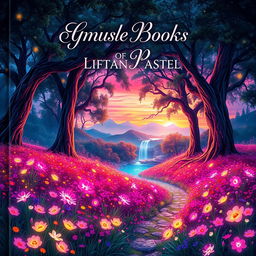 An imaginative book cover featuring a mystical forest scene at twilight
