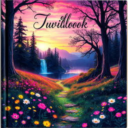 An imaginative book cover featuring a mystical forest scene at twilight