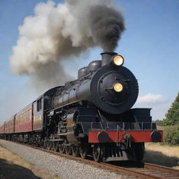 An old-fashioned steam train transmuting into a formidable Transformer. The train's carriages assemble into a powerful mechanical form, the steam engine serves as the robust head and torso, and the smokestack becomes a mighty steam-powered weapon