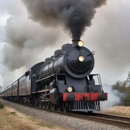 An old-fashioned steam train transmuting into a formidable Transformer. The train's carriages assemble into a powerful mechanical form, the steam engine serves as the robust head and torso, and the smokestack becomes a mighty steam-powered weapon