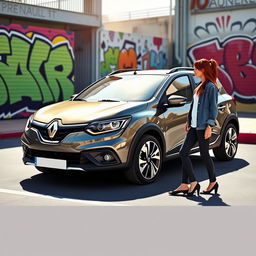 A detailed artistic rendering of a modern Renault Sandero, showcasing its sleek lines and sporty design